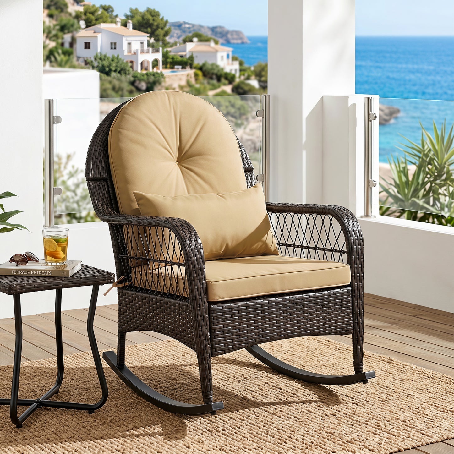 Fauteuil à bascule en osier 400 LBS, Marron