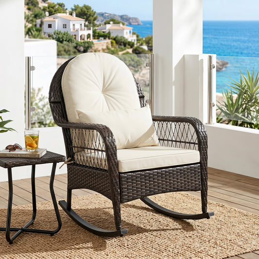 Outdoor Wicker Rocking Chair 400 LBS Anti-Tip, White Patio Rocking Chairs & Gliders White at Gallery Canada