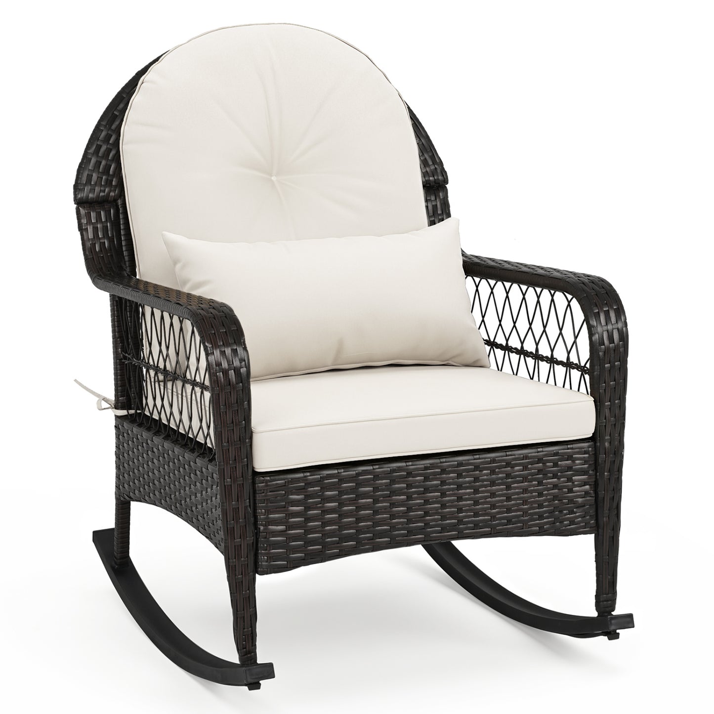 Fauteuil à bascule en osier d'extérieur 400 LBS anti-basculement, blanc