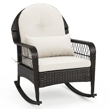 Fauteuil à bascule en osier d'extérieur 400 LBS anti-basculement, blanc
