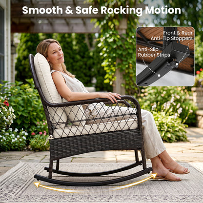 Fauteuil à bascule en osier d'extérieur 400 LBS anti-basculement, blanc