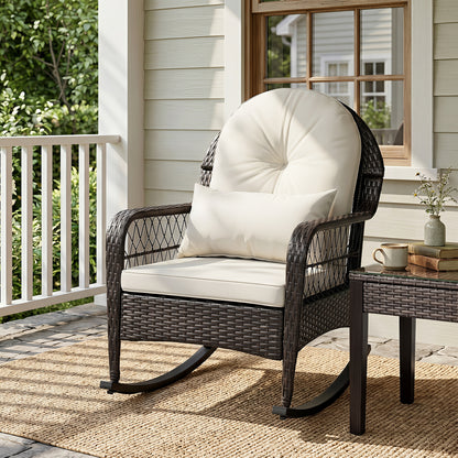 Fauteuil à bascule en osier d'extérieur 400 LBS anti-basculement, blanc