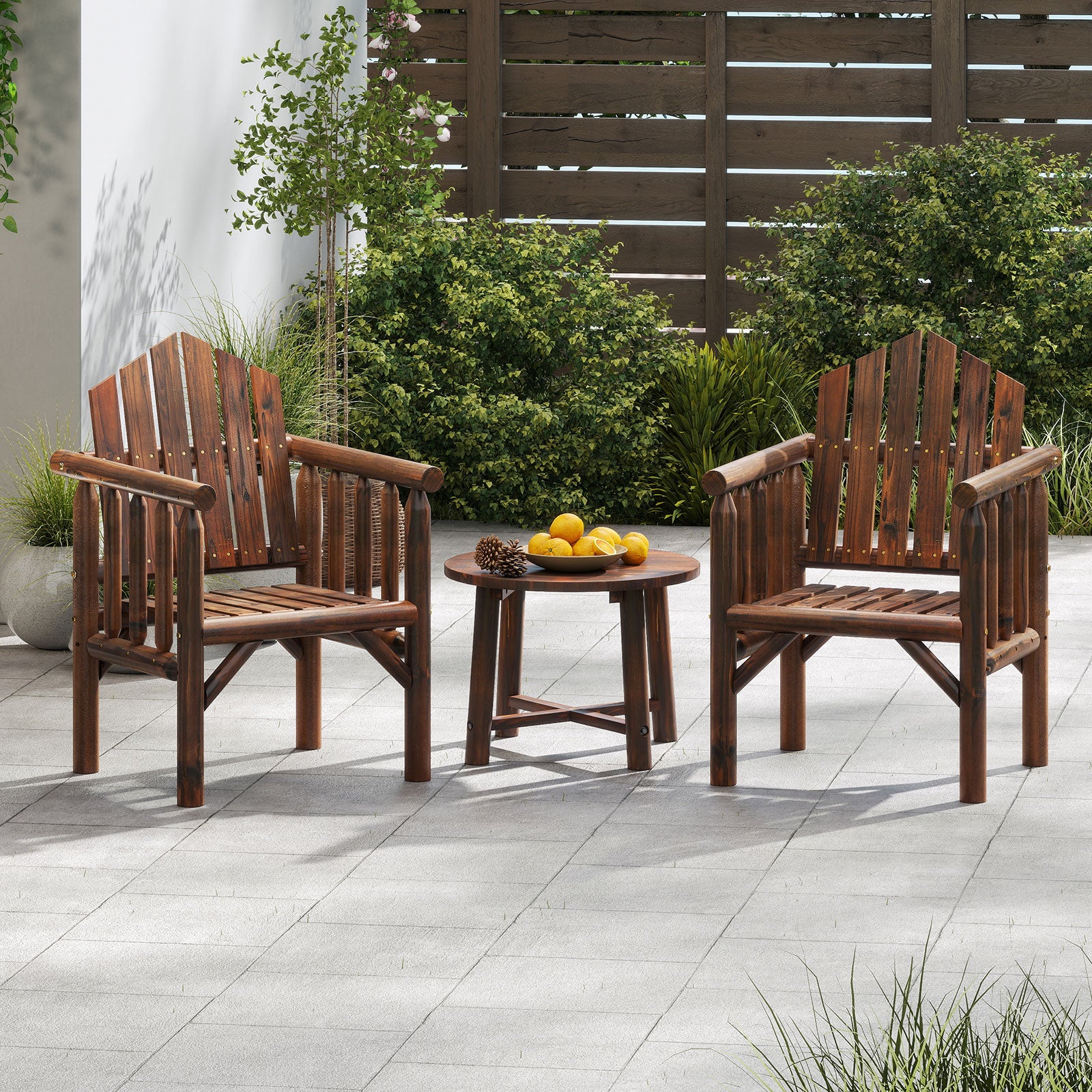 Outdoor Wood Armchair Wooden Patio Dining Chair with Armrests, Brown Adirondack Chairs at Gallery Canada