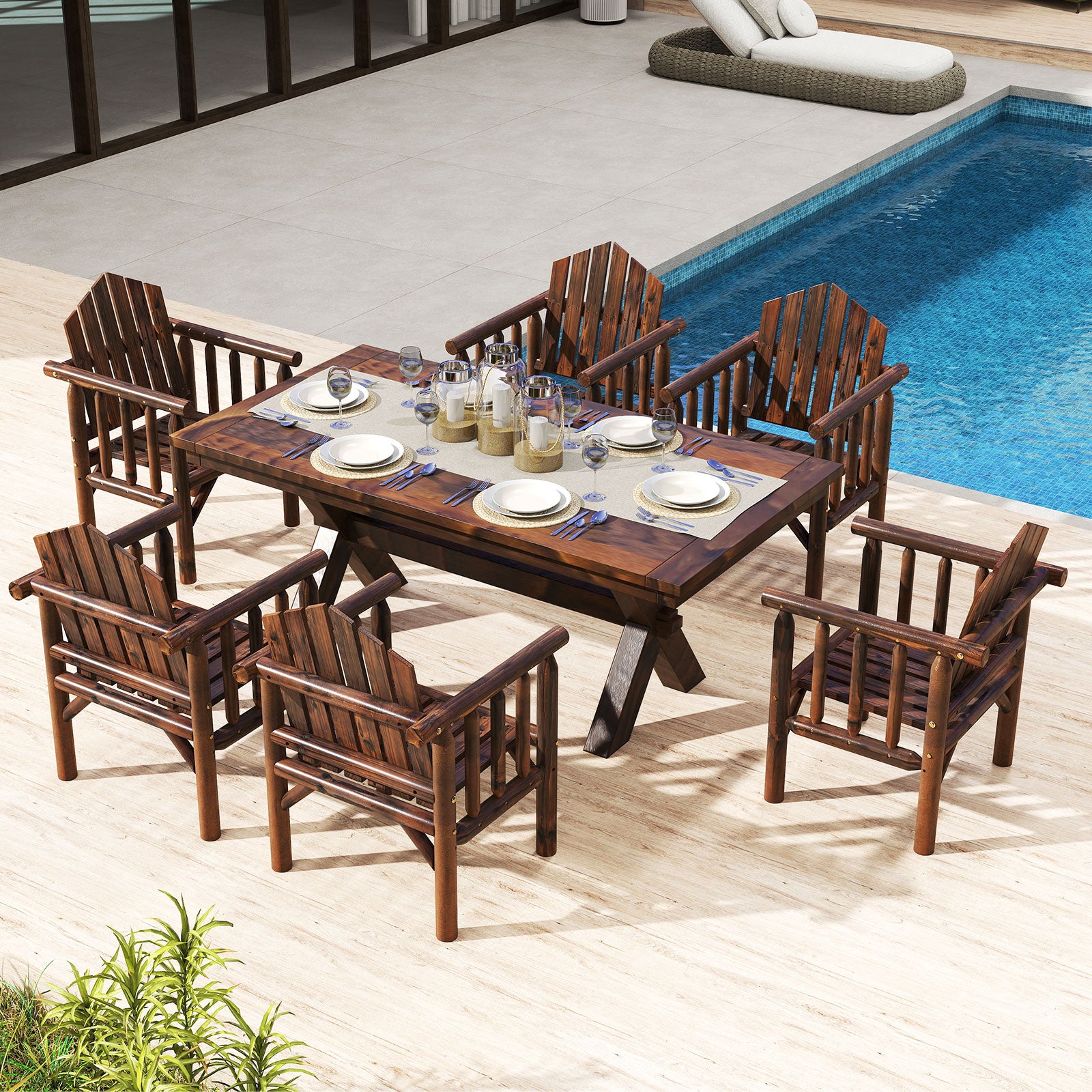 Outdoor Wood Armchair Wooden Patio Dining Chair with Armrests, Brown Adirondack Chairs at Gallery Canada