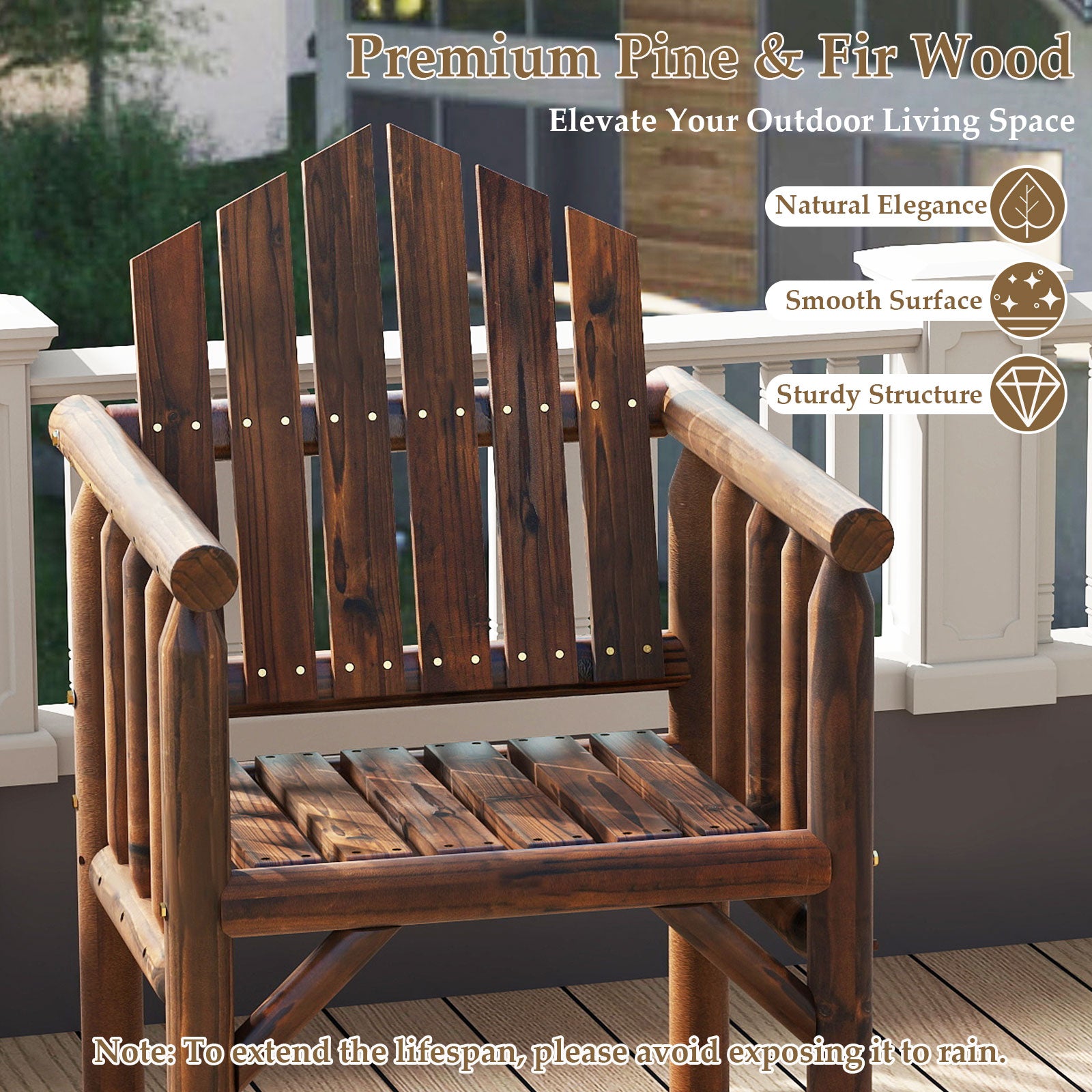 Outdoor Wood Armchair Wooden Patio Dining Chair with Armrests, Brown Adirondack Chairs at Gallery Canada