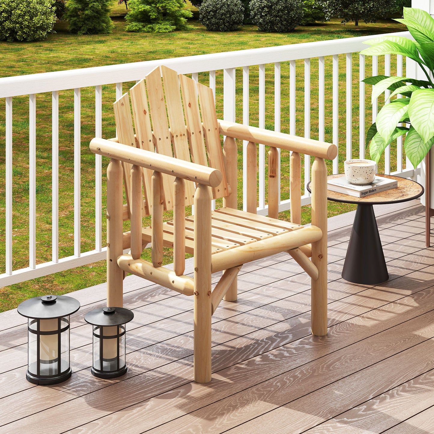 Outdoor Wood Armchair Wooden Patio Dining Chair with Armrests, Natural Adirondack Chairs at Gallery Canada