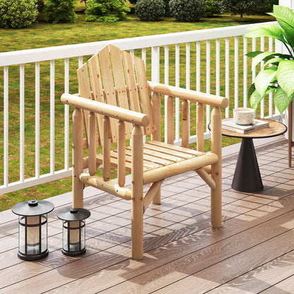 Outdoor Wood Armchair Wooden Patio Dining Chair with Armrests, Natural Adirondack Chairs at Gallery Canada