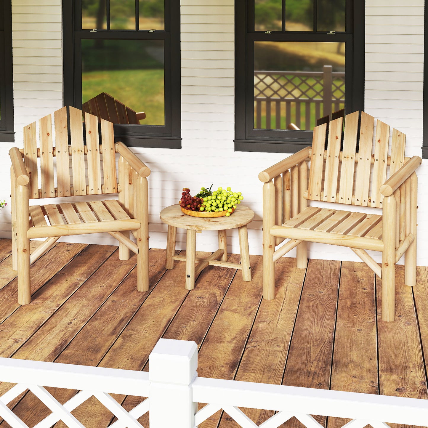 Outdoor Wood Armchair Wooden Patio Dining Chair with Armrests, Natural Adirondack Chairs at Gallery Canada