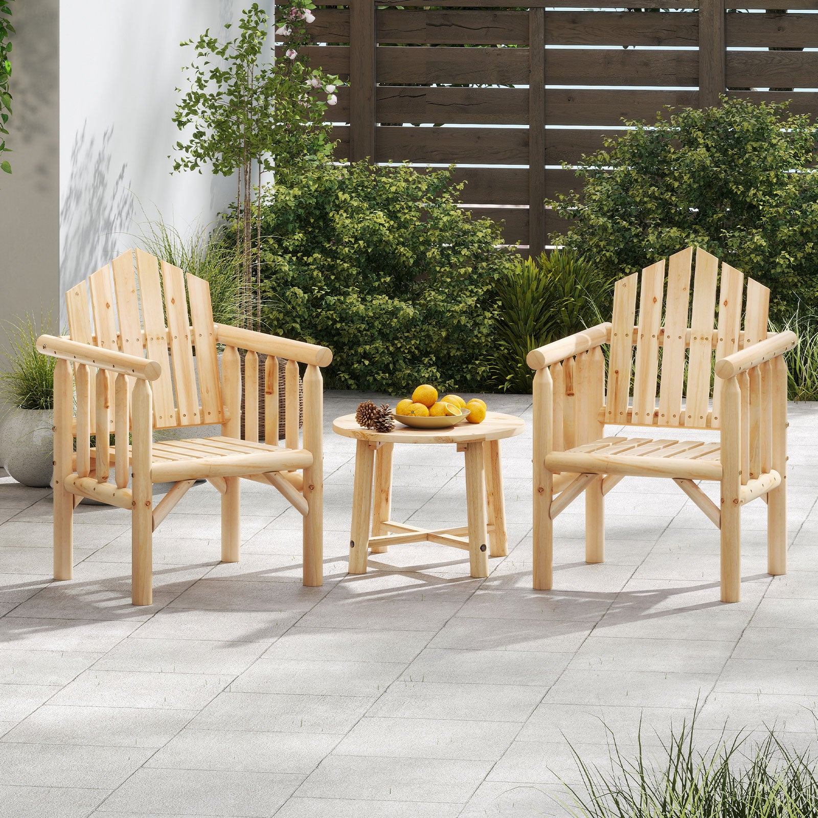 Outdoor Wood Armchair Wooden Patio Dining Chair with Armrests, Natural Adirondack Chairs at Gallery Canada