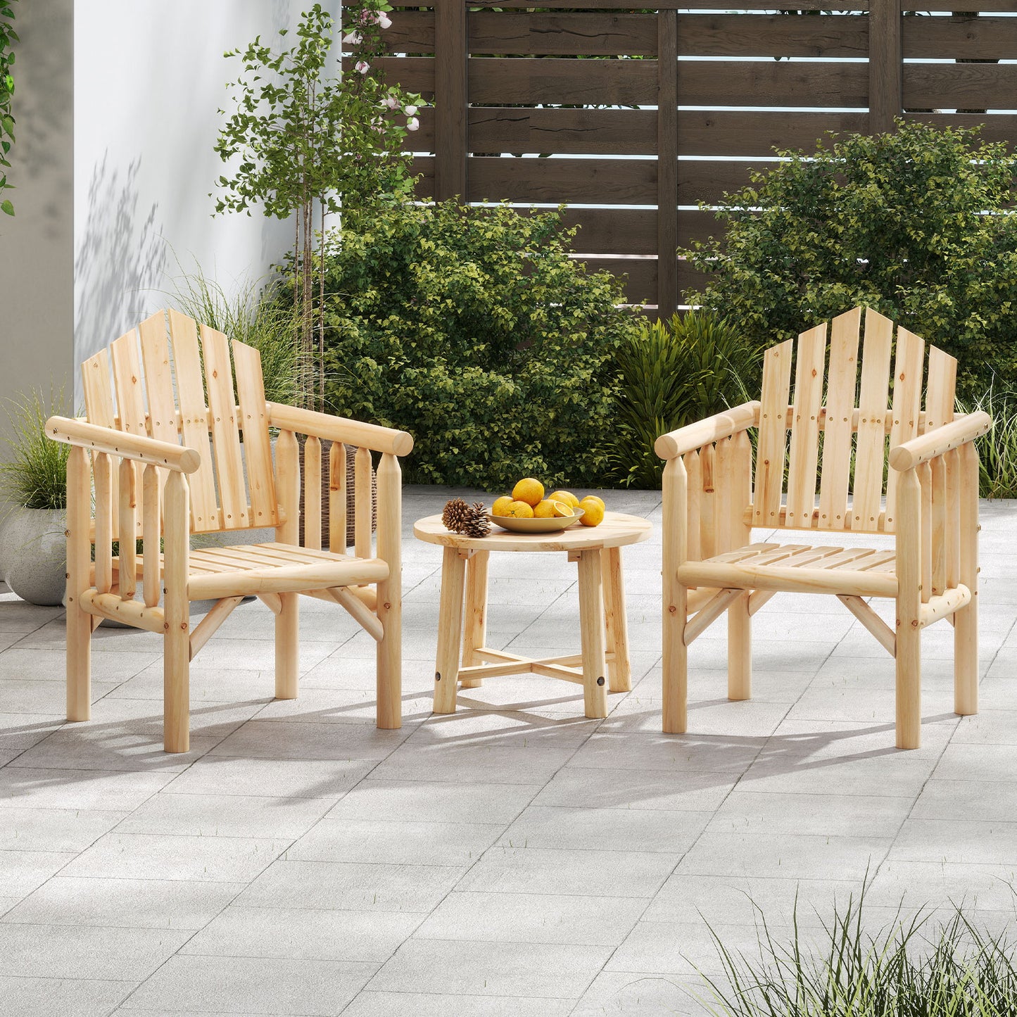 Outdoor Wood Armchair Wooden Patio Dining Chair with Armrests, Natural Adirondack Chairs at Gallery Canada