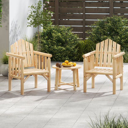 Outdoor Wood Armchair Wooden Patio Dining Chair with Armrests, Natural Adirondack Chairs at Gallery Canada