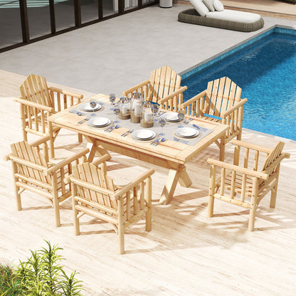 Outdoor Wood Armchair Wooden Patio Dining Chair with Armrests, Natural Adirondack Chairs at Gallery Canada