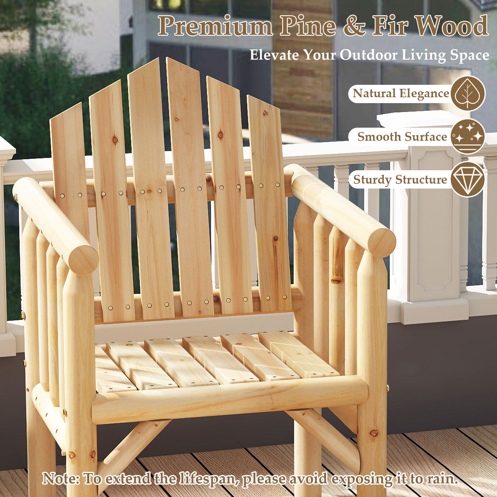 Outdoor Wood Armchair Wooden Patio Dining Chair with Armrests, Natural Adirondack Chairs at Gallery Canada