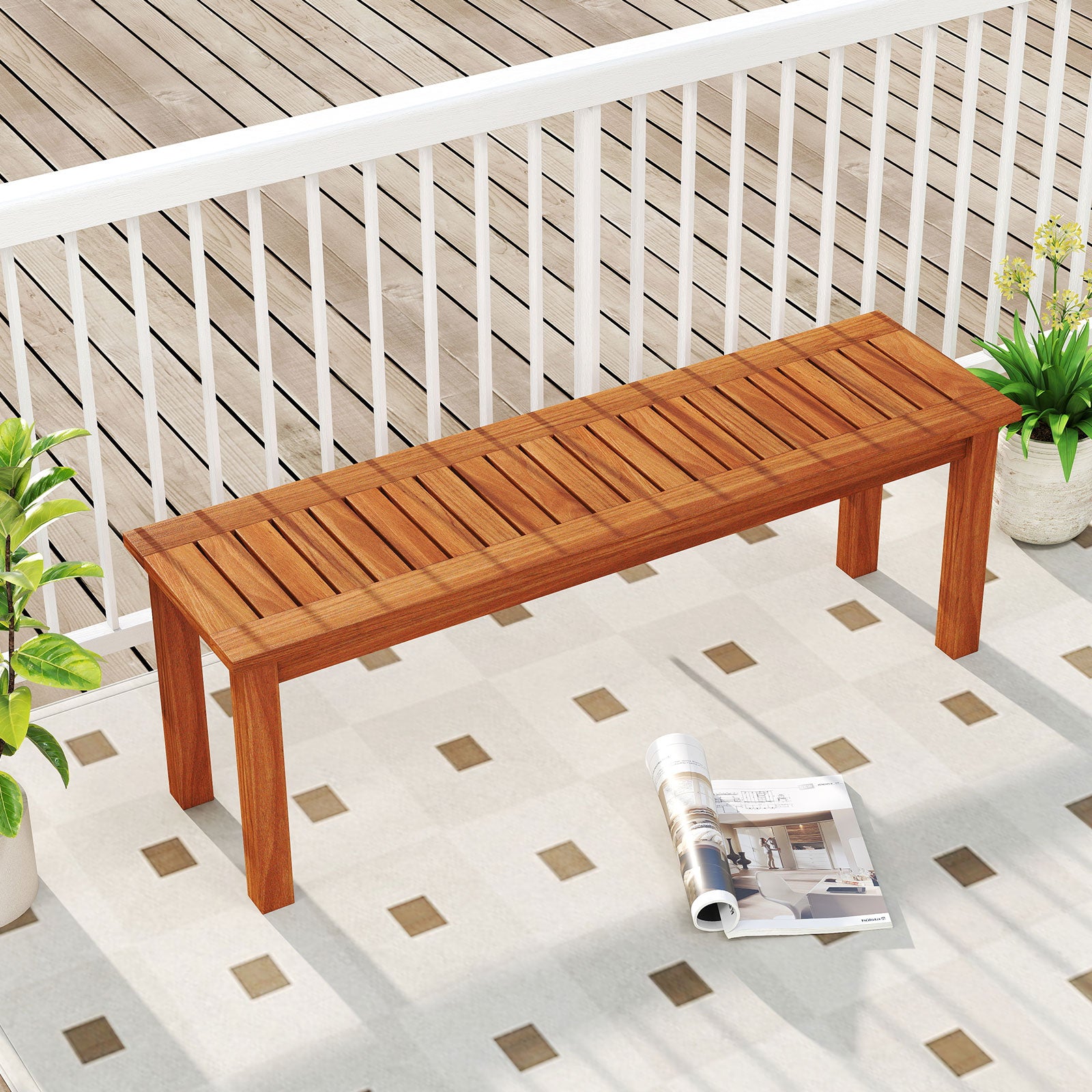 Outdoor Wood Bench 2-Person Backless Patio Garden Bench with Slatted Seat, Natural Outdoor Benches at Gallery Canada