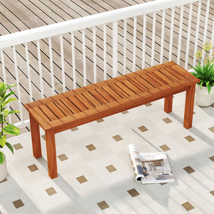 Outdoor Wood Bench 2-Person Backless Patio Garden Bench with Slatted Seat, Natural Outdoor Benches at Gallery Canada