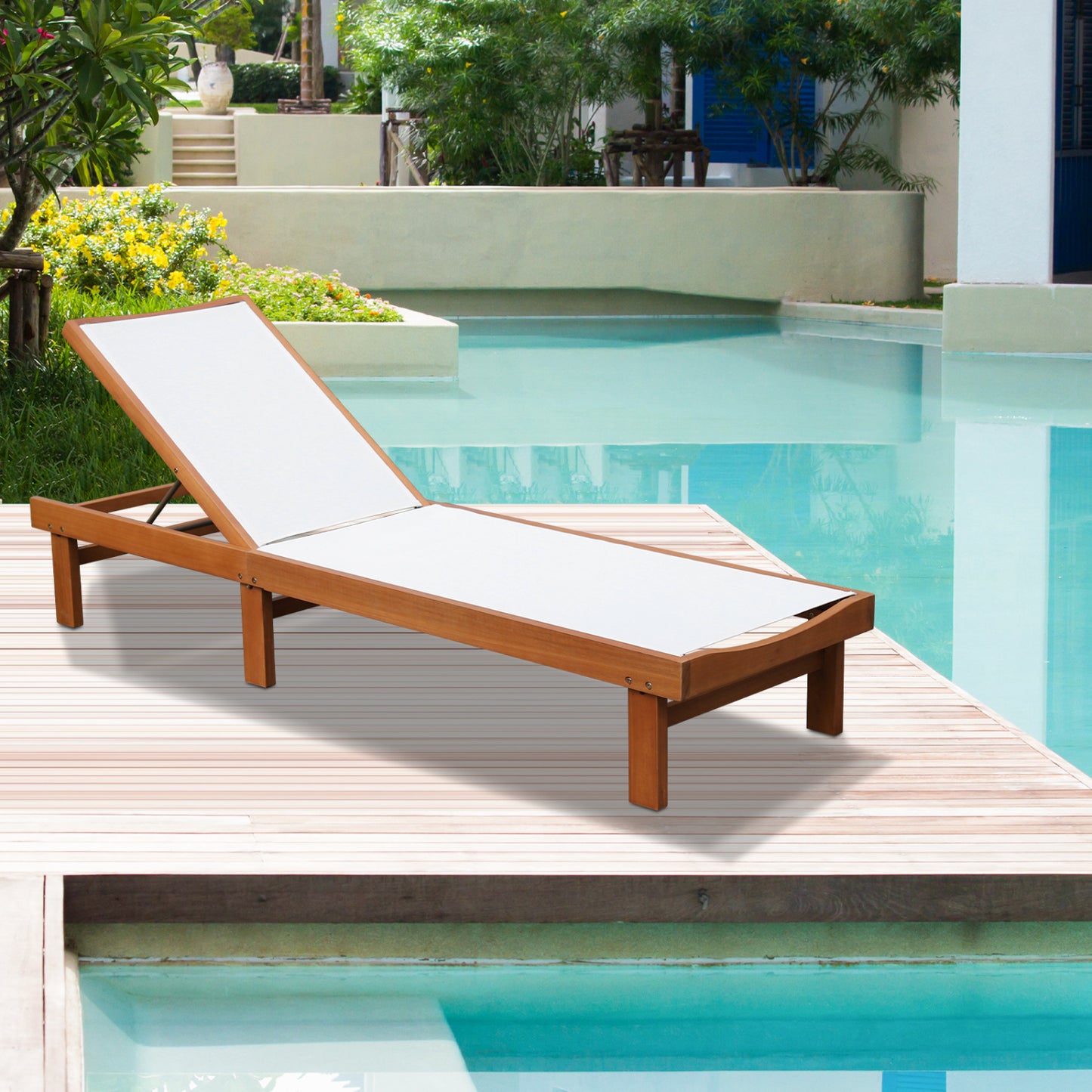 Wood Chaise Lounge Chair, 5-Position Adjustable Back Outdoor Chaise Lounges at Gallery Canada