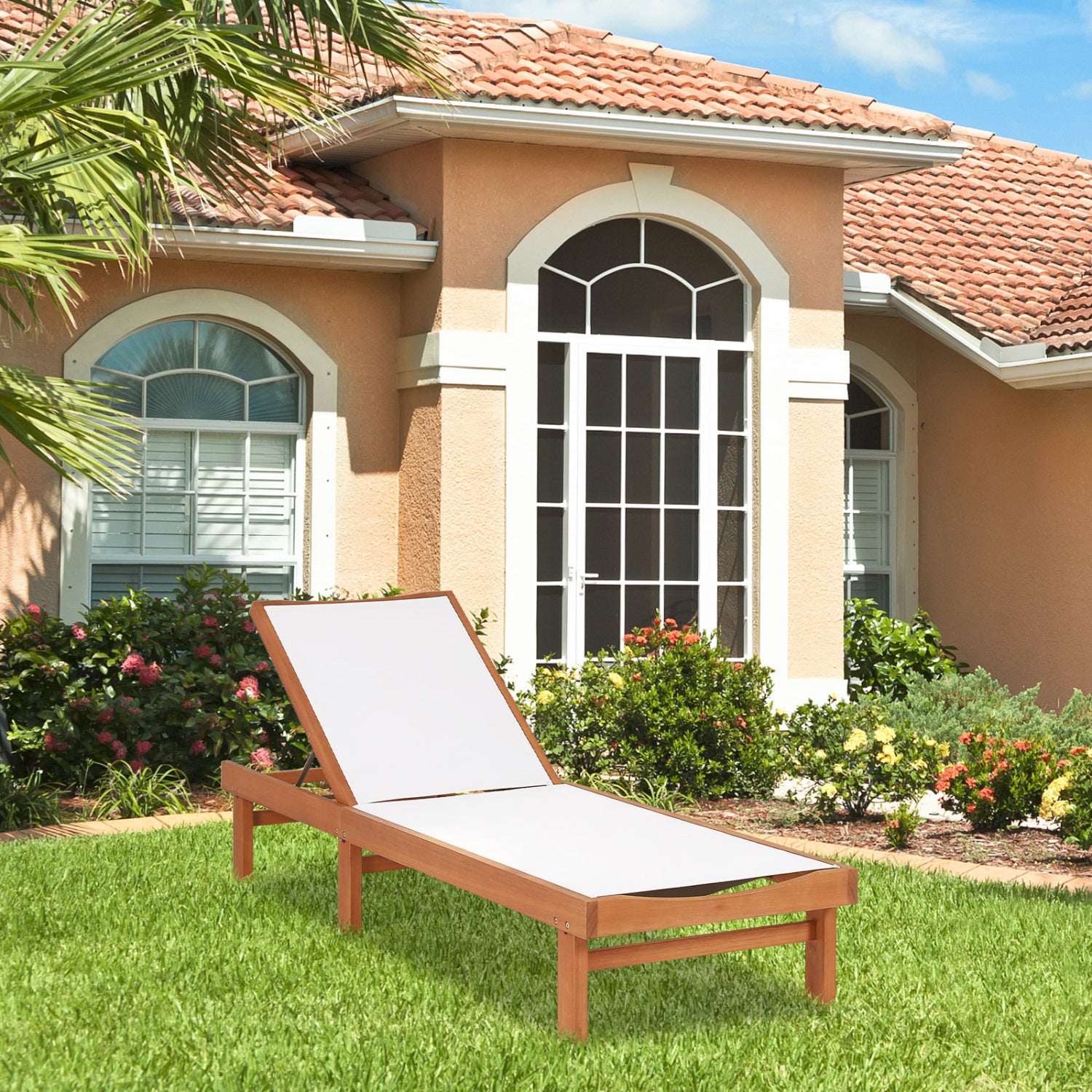 Wood Chaise Lounge Chair, 5-Position Adjustable Back Outdoor Chaise Lounges at Gallery Canada