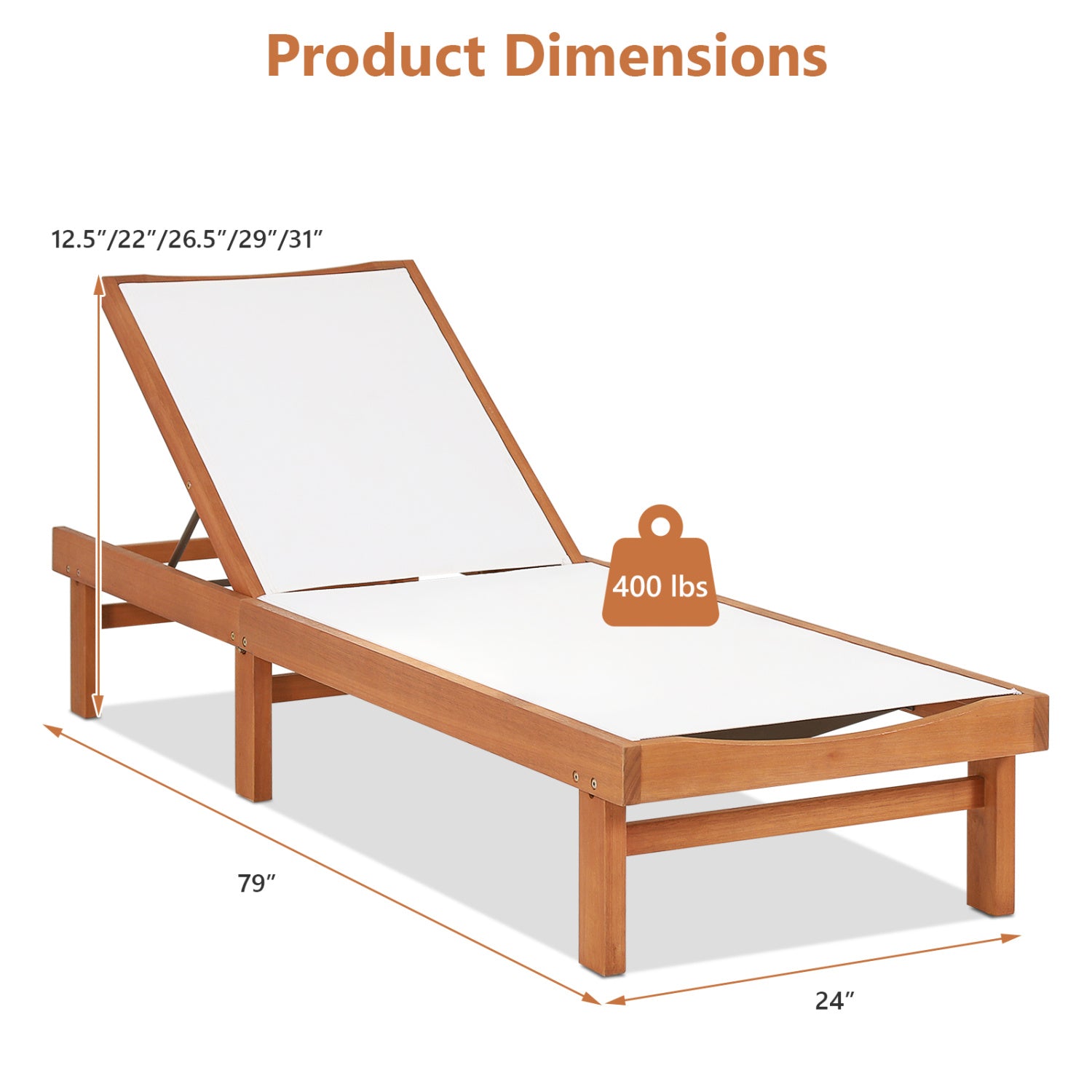 Wood Chaise Lounge Chair, 5-Position Adjustable Back Outdoor Chaise Lounges at Gallery Canada