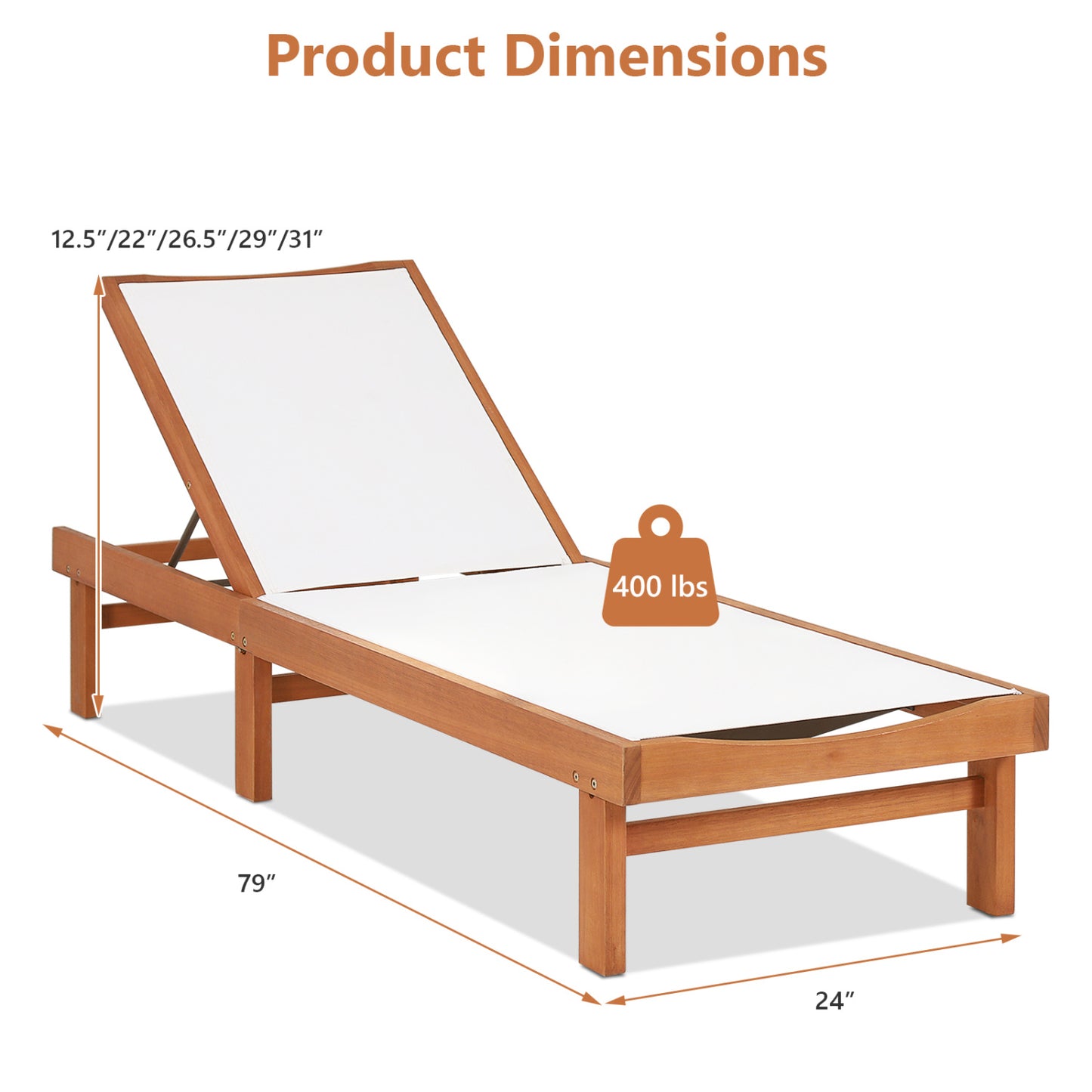 Wood Chaise Lounge Chair, 5-Position Adjustable Back Outdoor Chaise Lounges at Gallery Canada