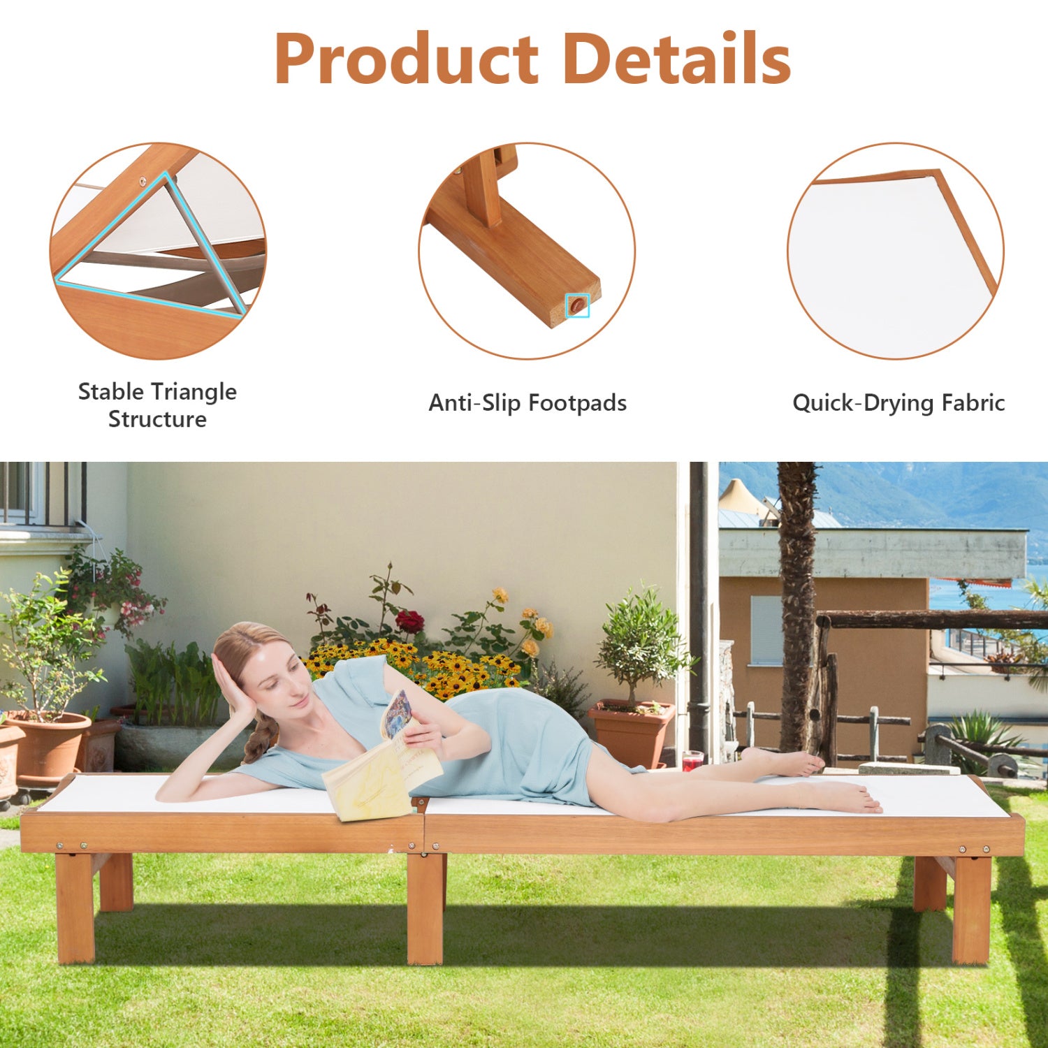 Wood Chaise Lounge Chair, 5-Position Adjustable Back Outdoor Chaise Lounges at Gallery Canada