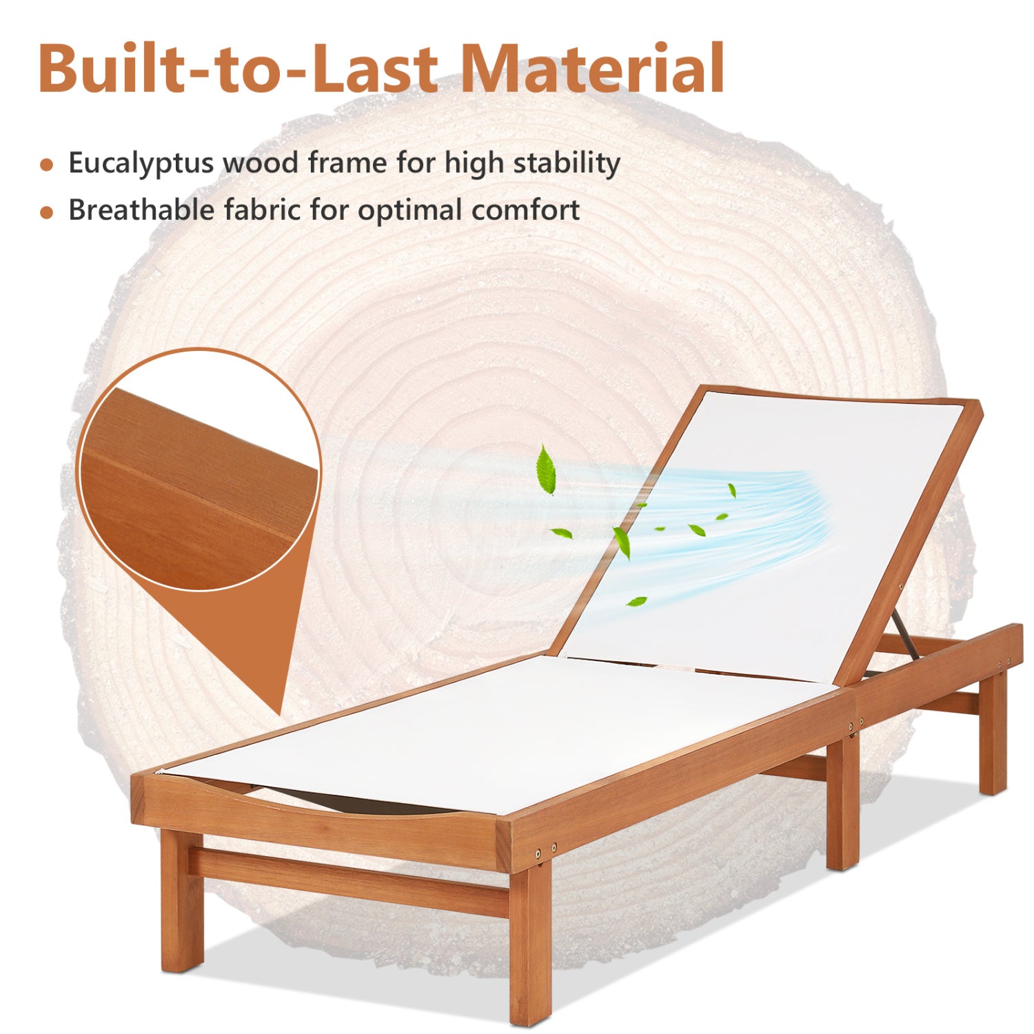 Wood Chaise Lounge Chair, 5-Position Adjustable Back Outdoor Chaise Lounges at Gallery Canada