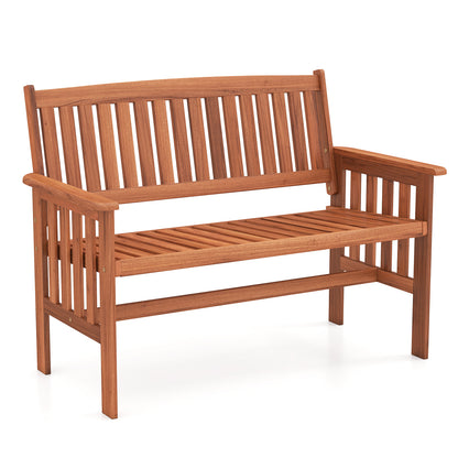 Outdoor Wood Garden Bench 2-Person Patio Park Bench with Backrest Armrests and Slatted Seat Outdoor Benches at Gallery Canada