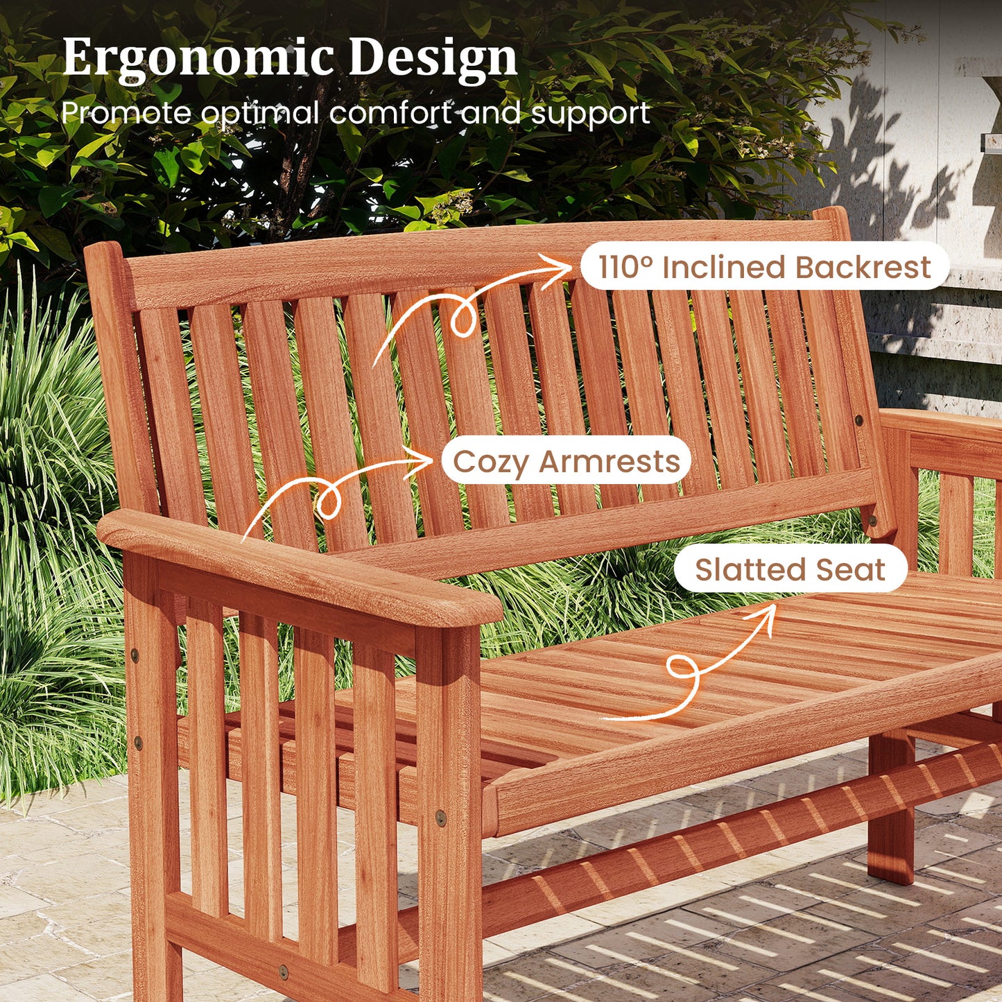 Outdoor Wood Garden Bench, 2-Person Patio Park Bench With Backrest Outdoor Benches at Gallery Canada
