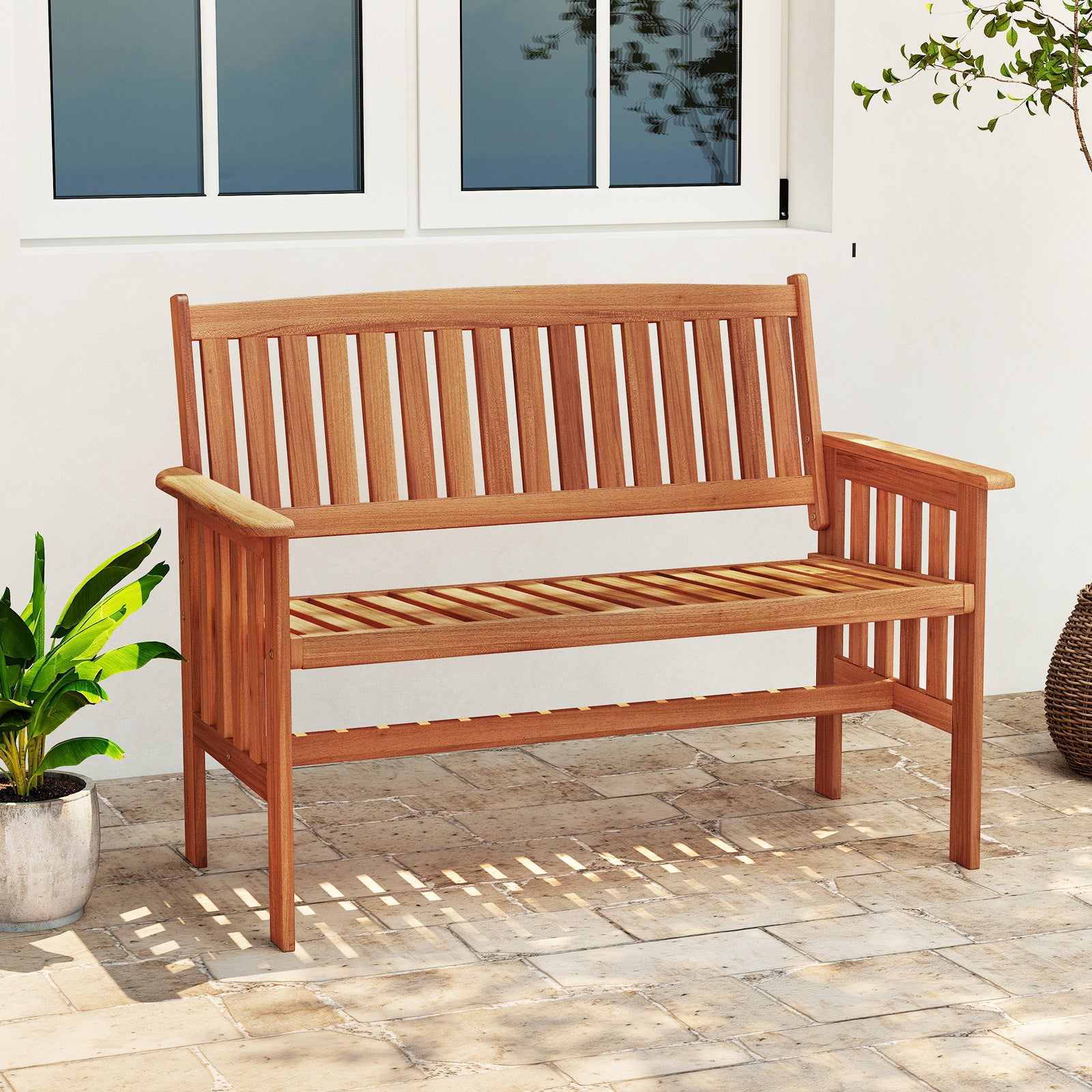 Outdoor Wood Garden Bench, 2-Person Patio Park Bench With Backrest Outdoor Benches at Gallery Canada