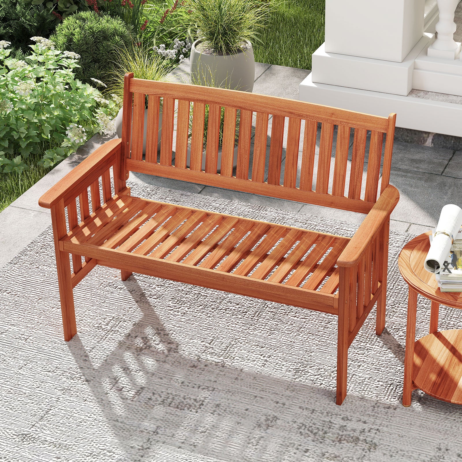 Outdoor Wood Garden Bench, 2-Person Patio Park Bench With Backrest Outdoor Benches at Gallery Canada
