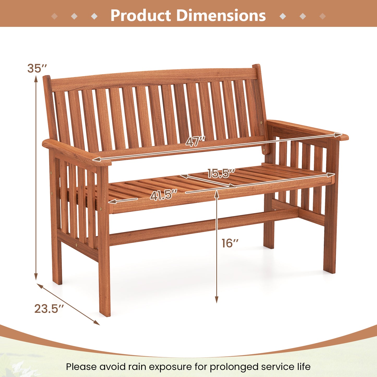 Outdoor Wood Garden Bench, 2-Person Patio Park Bench With Backrest Outdoor Benches at Gallery Canada