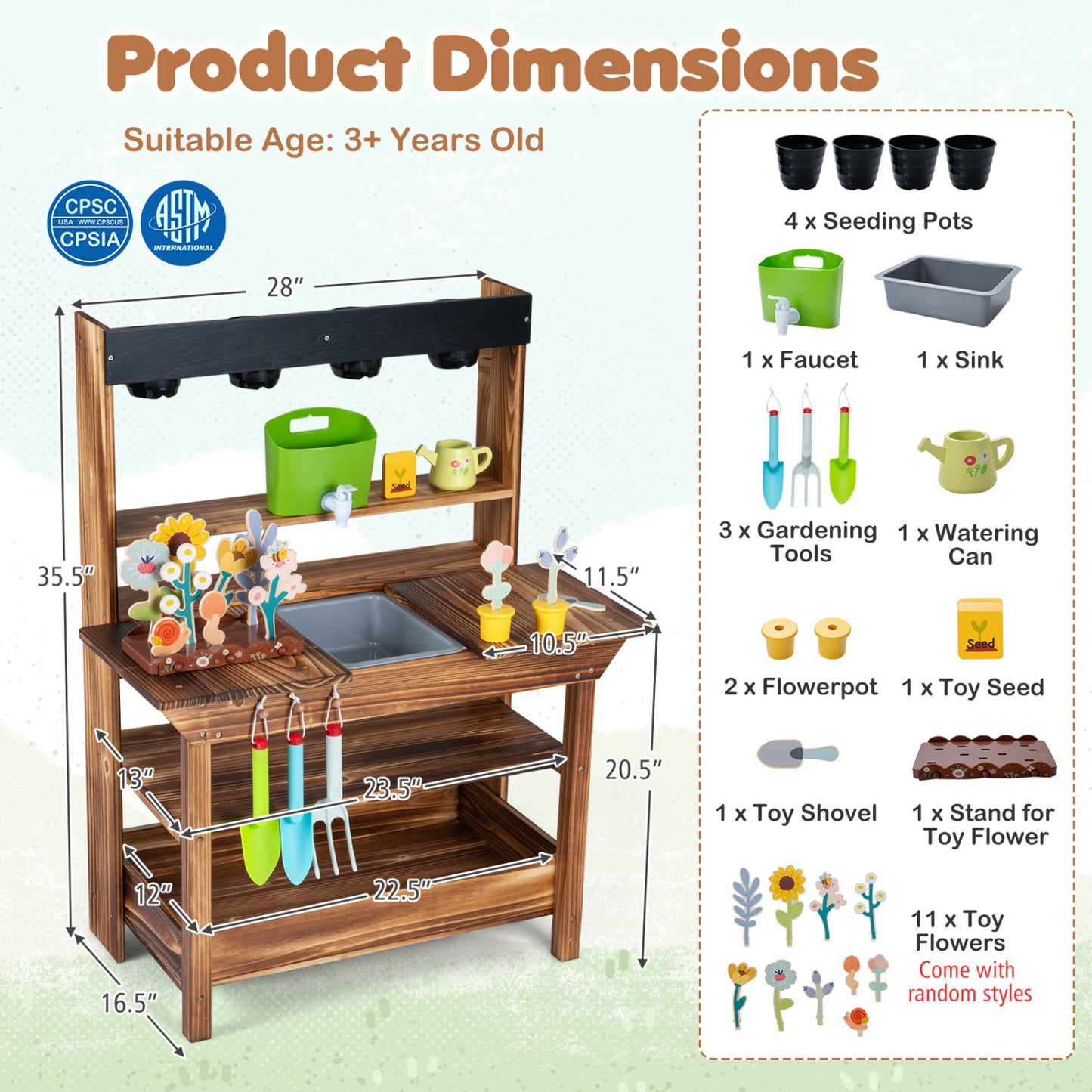 Wood Mud Kitchen with Faucet & Planter, Brown