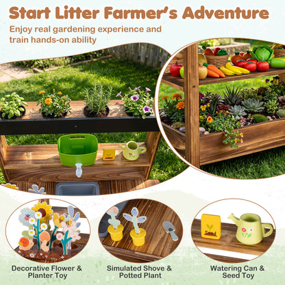 Wood Mud Kitchen with Faucet & Planter, Brown
