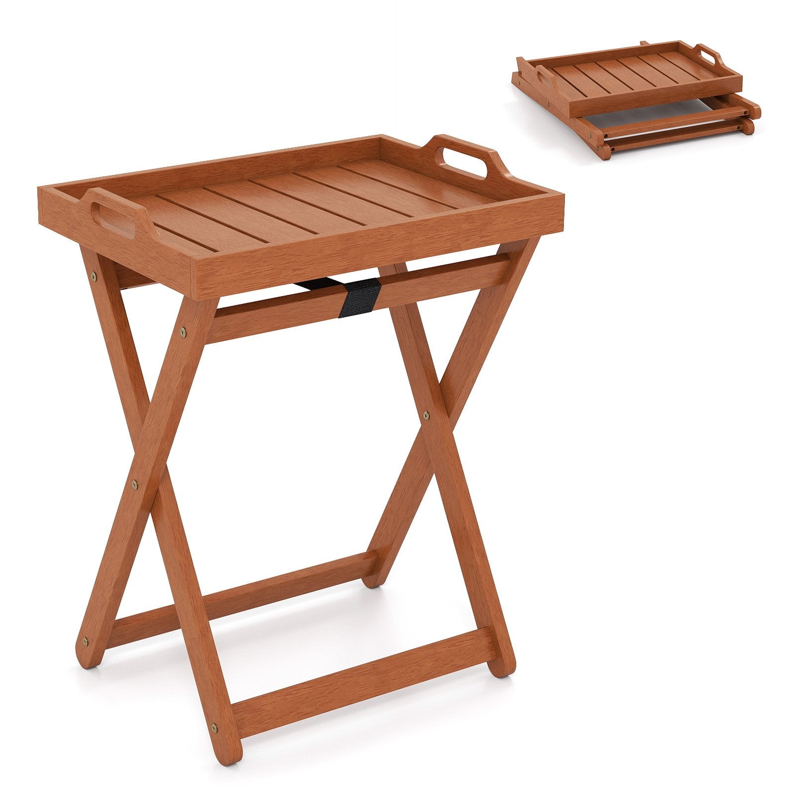 Outdoor Wood Tray Table Portable Side End Table with Folding Frame Patio Coffee Tables Options at Gallery Canada