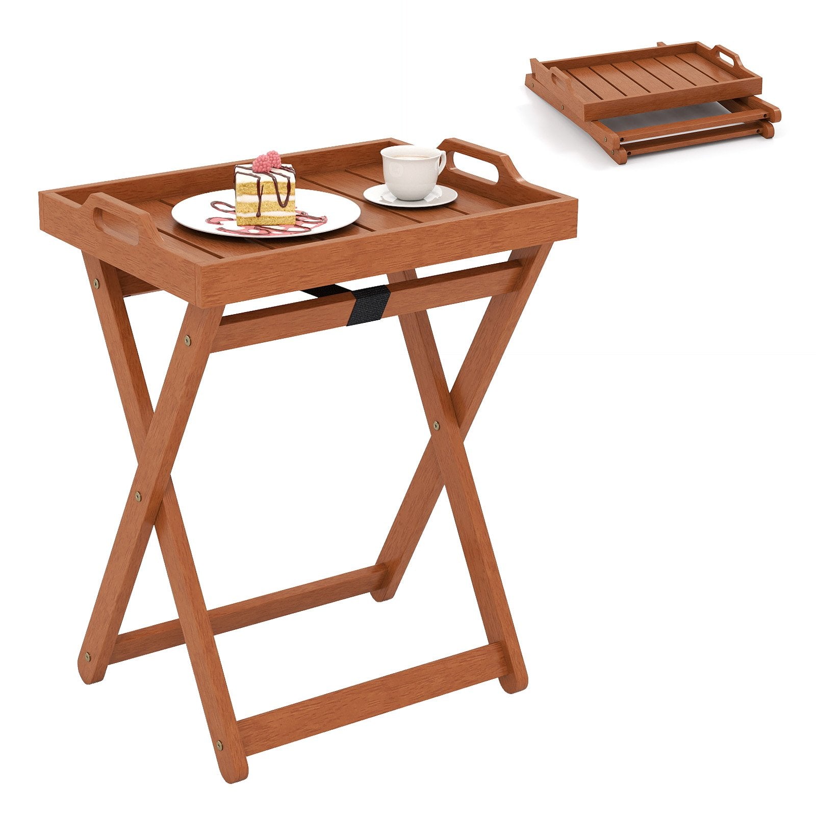 Outdoor Wood Tray Table Portable Side End Table with Folding Frame Patio Coffee Tables at Gallery Canada
