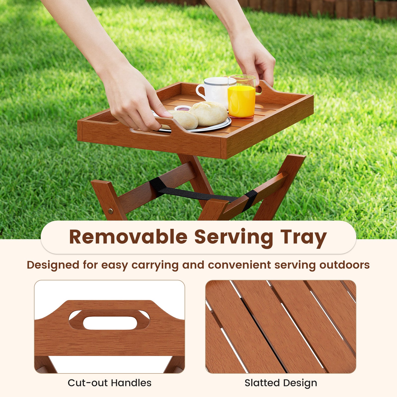Outdoor Wood Tray Table, Portable Side Table, Folding Frame Patio Coffee Tables at Gallery Canada