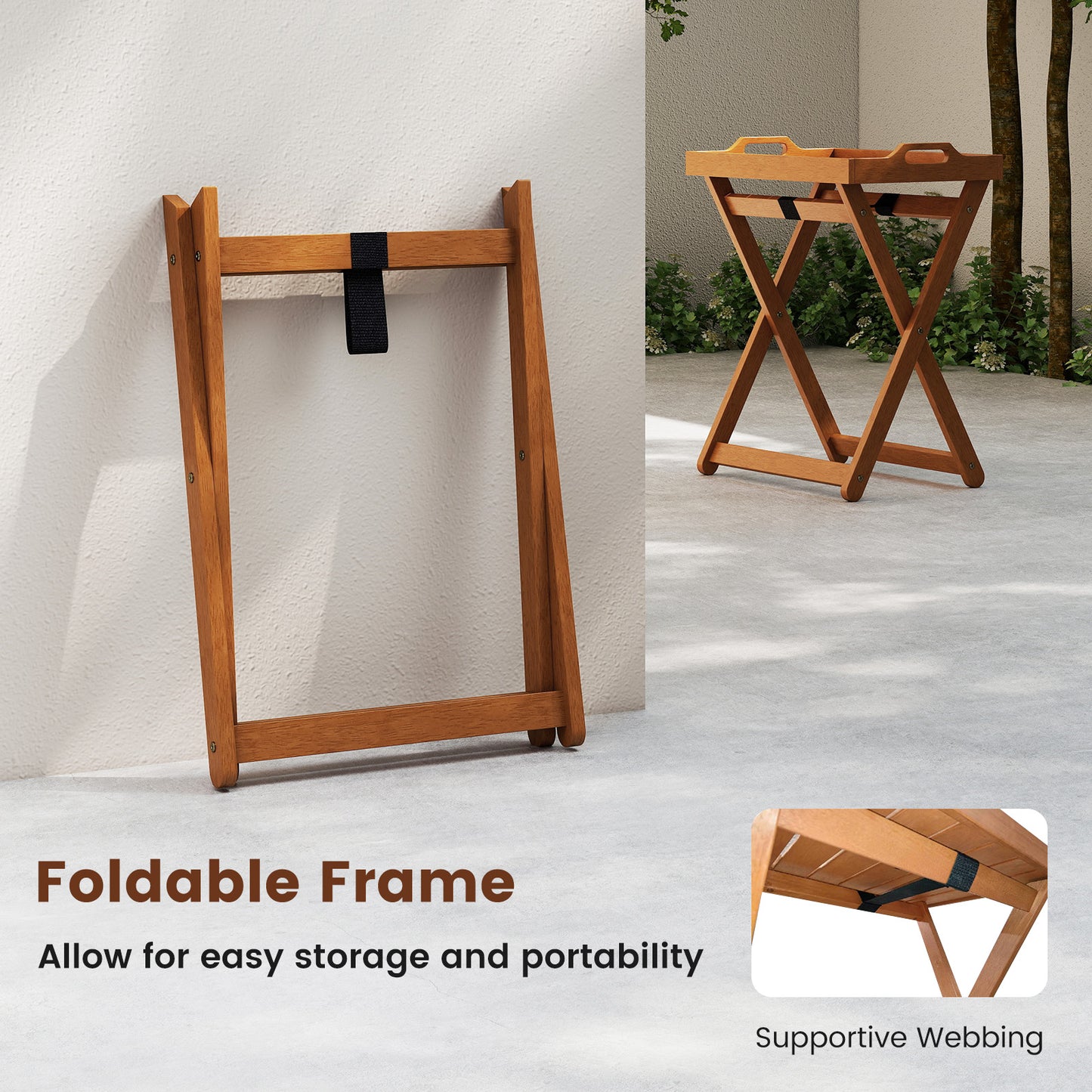 Outdoor Wood Tray Table, Portable Side Table, Folding Frame Patio Coffee Tables at Gallery Canada