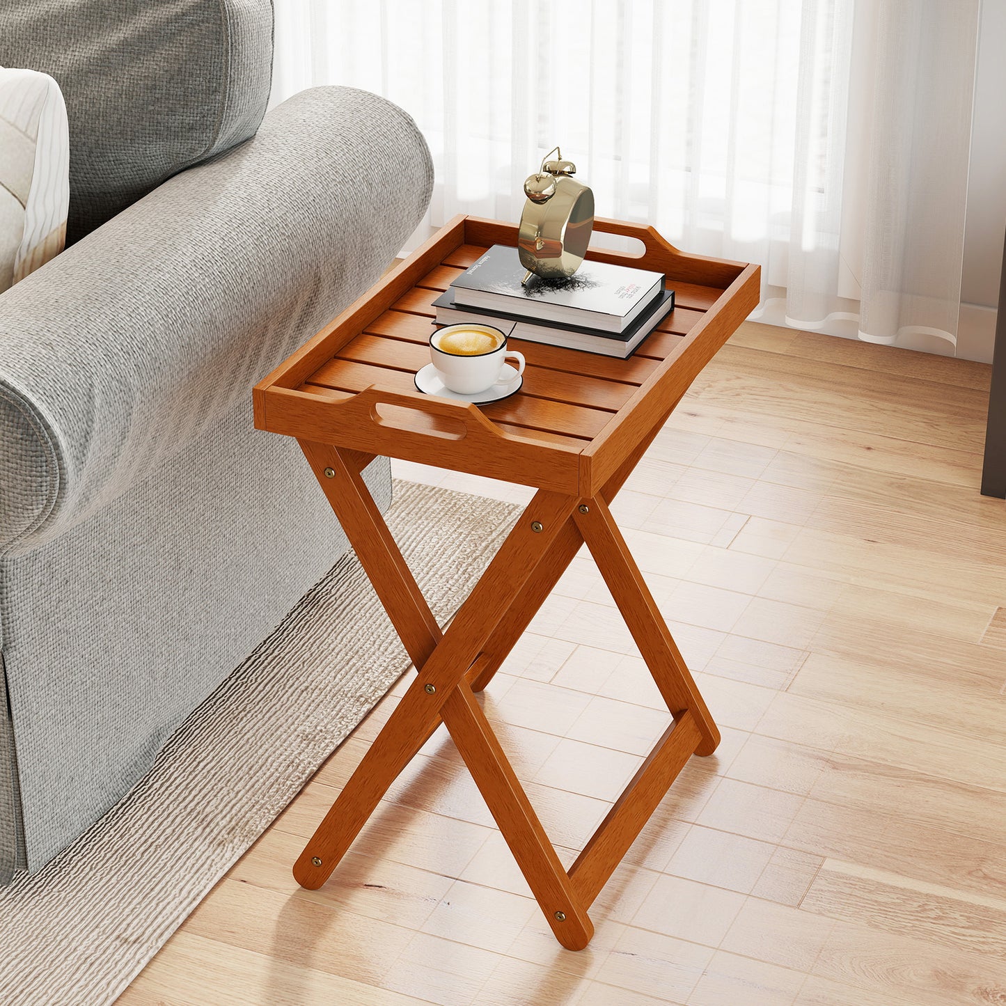 Outdoor Wood Tray Table, Portable Side Table, Folding Frame Patio Coffee Tables at Gallery Canada