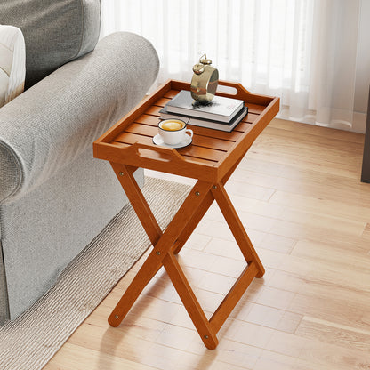 Outdoor Wood Tray Table, Portable Side Table, Folding Frame Patio Coffee Tables at Gallery Canada