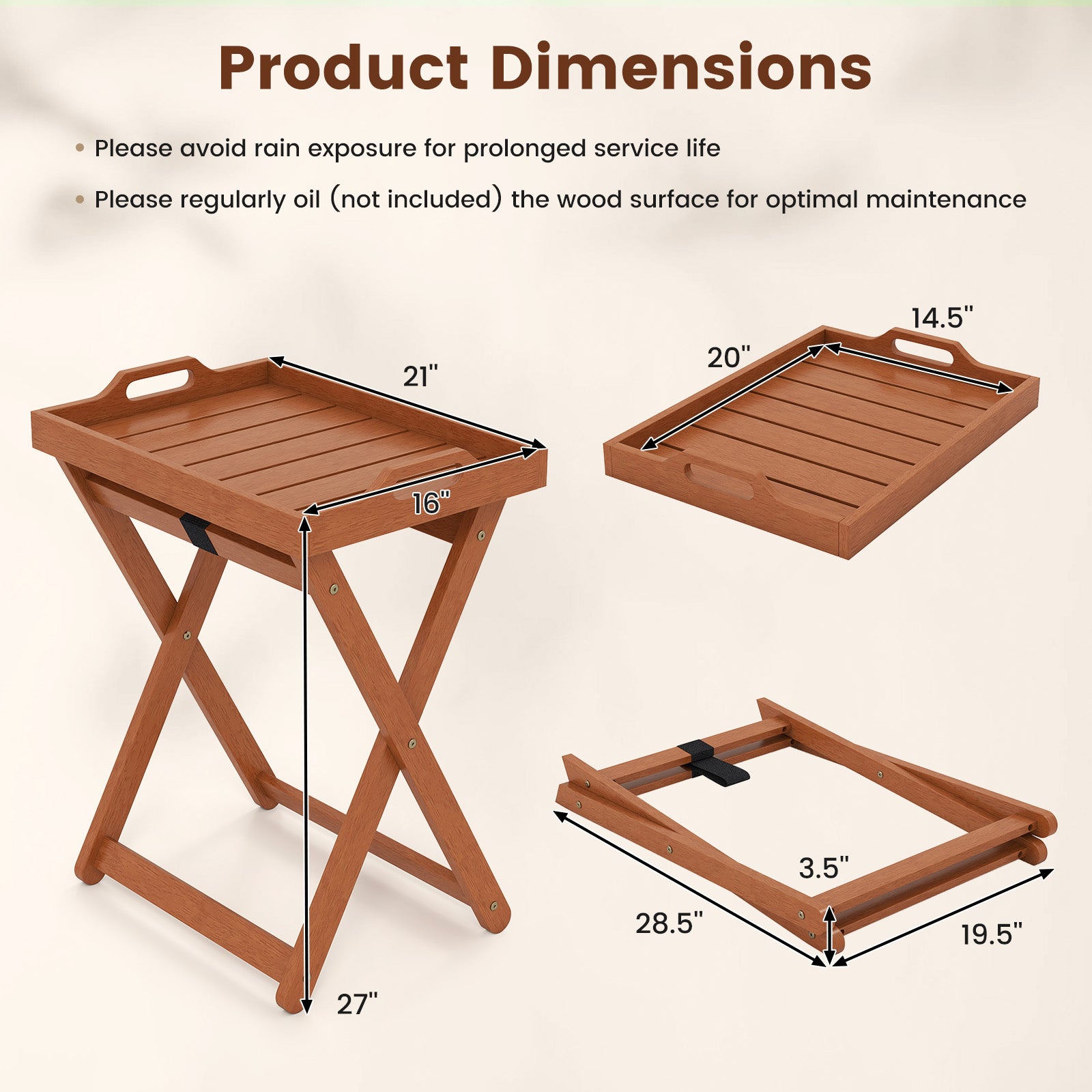 Outdoor Wood Tray Table, Portable Side Table, Folding Frame Patio Coffee Tables at Gallery Canada
