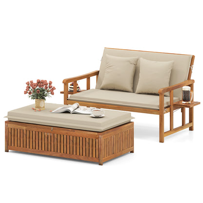 Outdoor Wooden Daybed with 4-Level Backrest and Removable Cushions, White Outdoor Chaise Lounges White at Gallery Canada