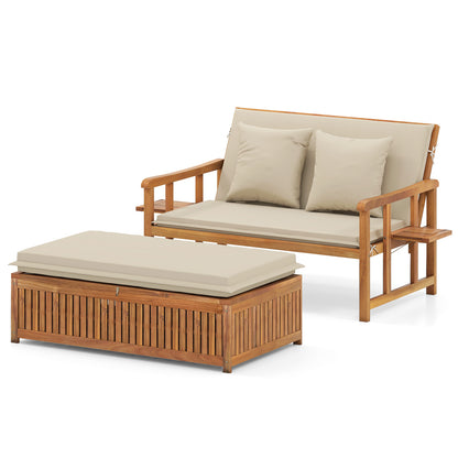 Outdoor Wooden Daybed with 4-Level Backrest and Removable Cushions, White Outdoor Chaise Lounges at Gallery Canada