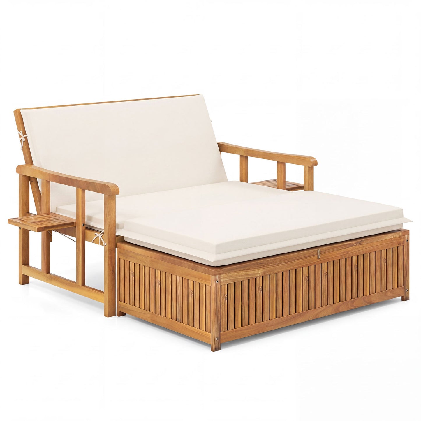 Outdoor Wooden Daybed, 4-Level Backrest, Removable Cushions, White Outdoor Chaise Lounges White at Gallery Canada