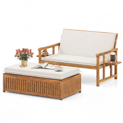 Outdoor Wooden Daybed, 4-Level Backrest, Removable Cushions, White Outdoor Chaise Lounges at Gallery Canada