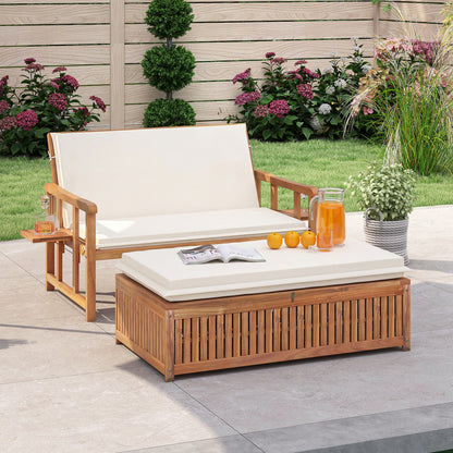 Outdoor Wooden Daybed, 4-Level Backrest, Removable Cushions, White Outdoor Chaise Lounges at Gallery Canada