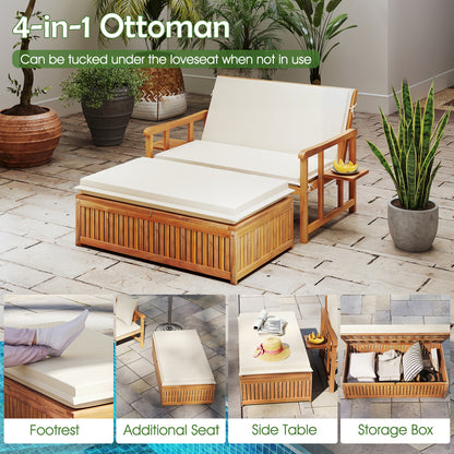 Outdoor Wooden Daybed, 4-Level Backrest, Removable Cushions, White Outdoor Chaise Lounges at Gallery Canada