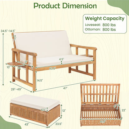 Outdoor Wooden Daybed, 4-Level Backrest, Removable Cushions, White Outdoor Chaise Lounges at Gallery Canada