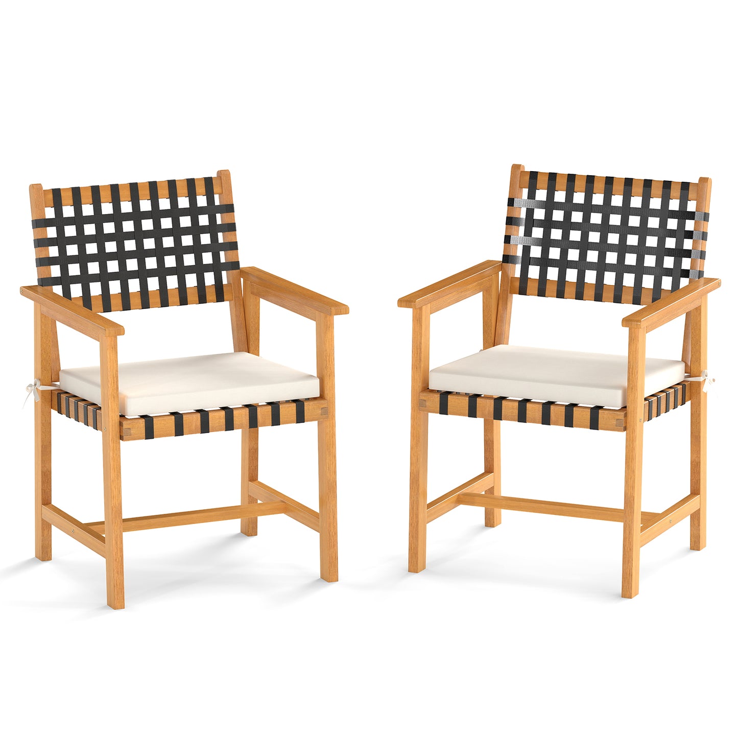 Outdoor Wooden Dining Chair Set of 2 with Armrests and Curved Back, White Patio Dining Chairs at Gallery Canada