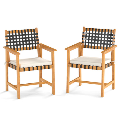 Outdoor Wooden Dining Chair Set of 2 with Armrests and Curved Back, White Patio Dining Chairs White at Gallery Canada