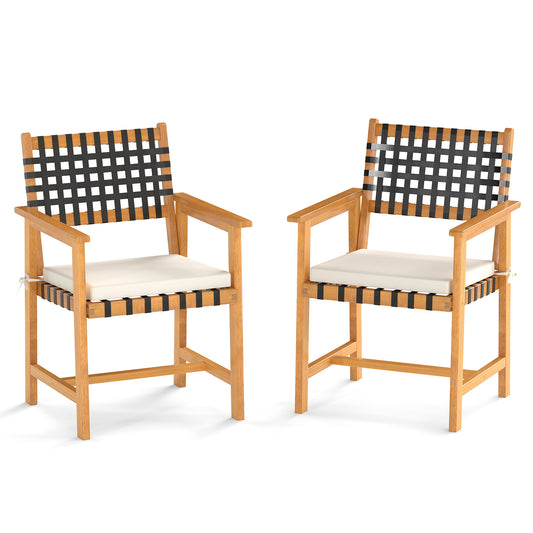 Outdoor Wooden Dining Chair Set of 2 with Armrests and Curved Back, White Patio Dining Chairs White at Gallery Canada