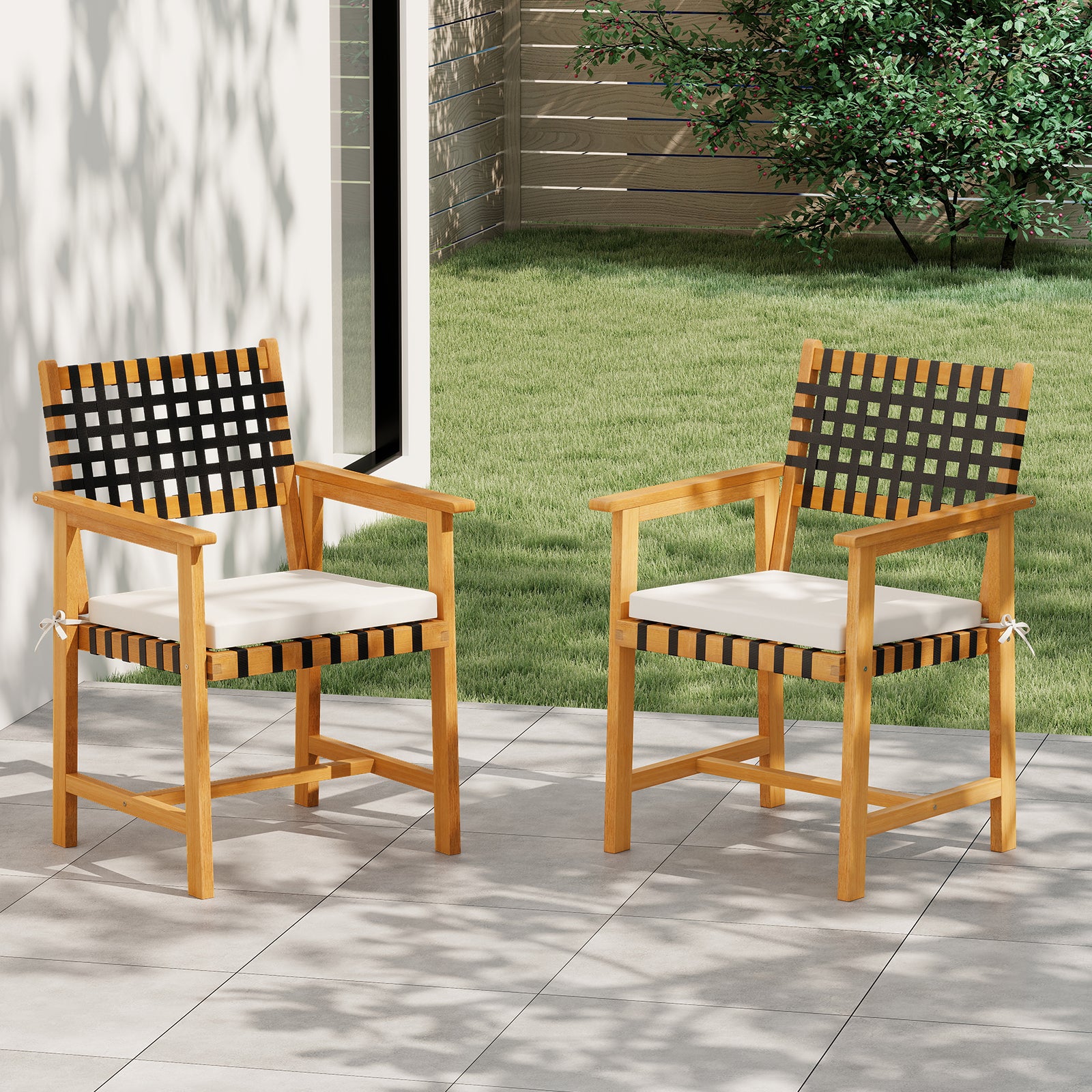 Outdoor Wooden Dining Chair Set of 2 with Armrests and Curved Back, White Patio Dining Chairs at Gallery Canada